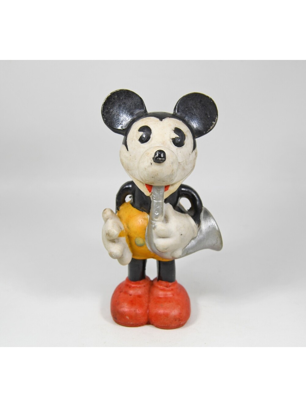 Rare 1930s Walt Disney Mickey Mouse French Horn Ceramic Bisque Figurine Japan 5"